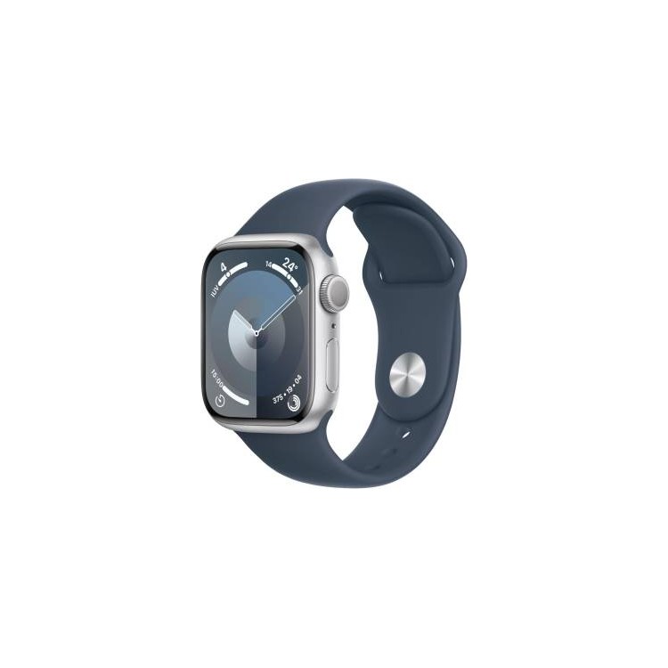 Apple Watch Serie 9 41mm Aluminium Silver Sport Band Storm Blue S/M MR903QL/A