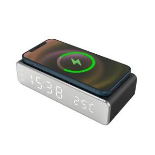 Techmade Sveglia con Ricarica Wireless Smartphone 15W Nera