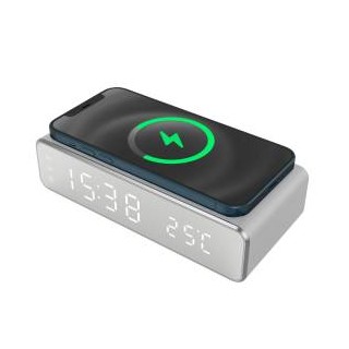 Techmade Sveglia con Ricarica Wireless Smartphone 15W Siver