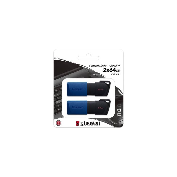 Kingston Pendrive USB-A 3.264GB DTXM/64GB-2P Nero/Blu 2 Pz